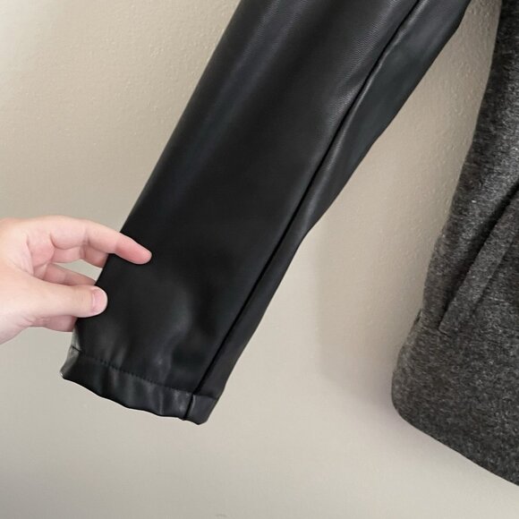 Fabletics Womn XL Fleece Faux Leather Pockets Wrap Front Grunge Moto Milano Coat - Picture 7 of 14